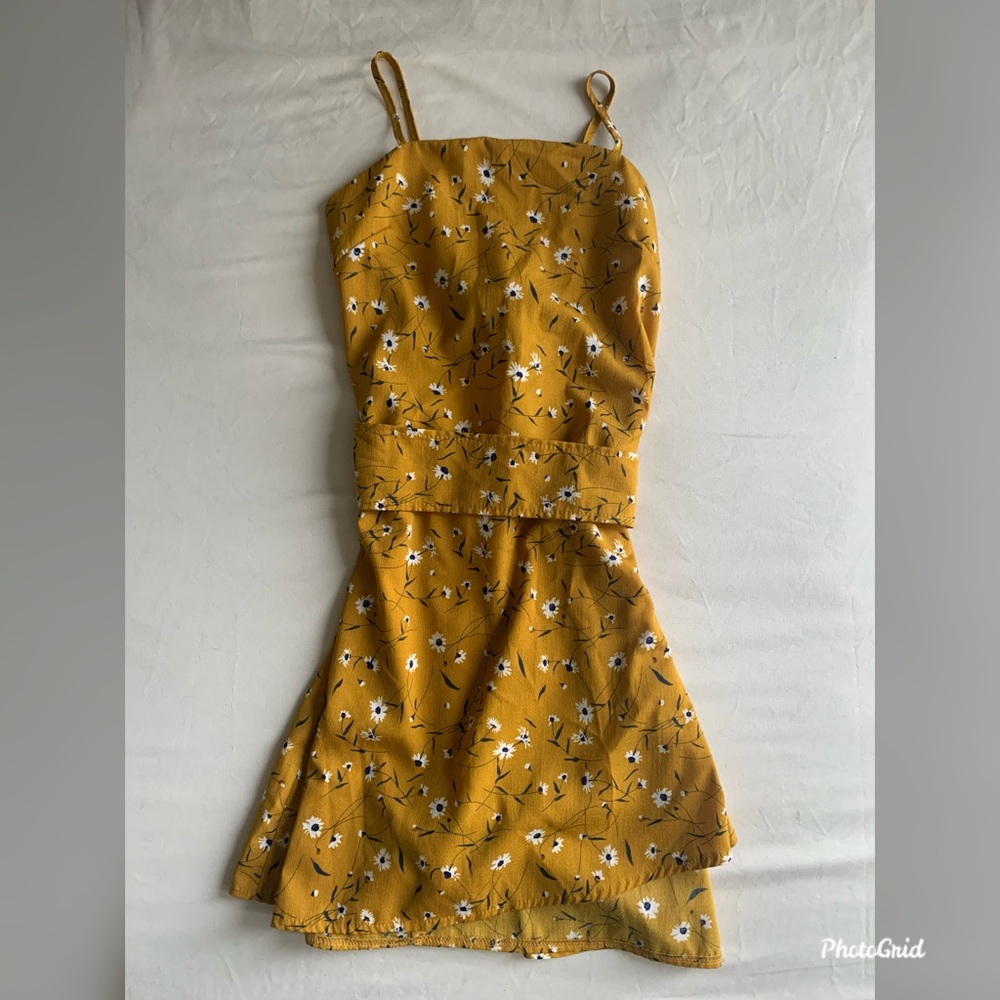 Yellow/gold floral wrap dress
